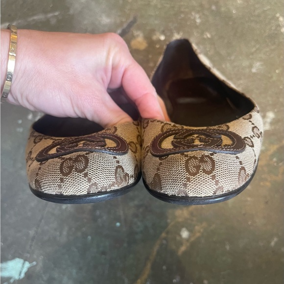 Gucci Ballet Shoes GG Monogram Beige Canvas Flat Size 37.5 - Picture 5 of 11